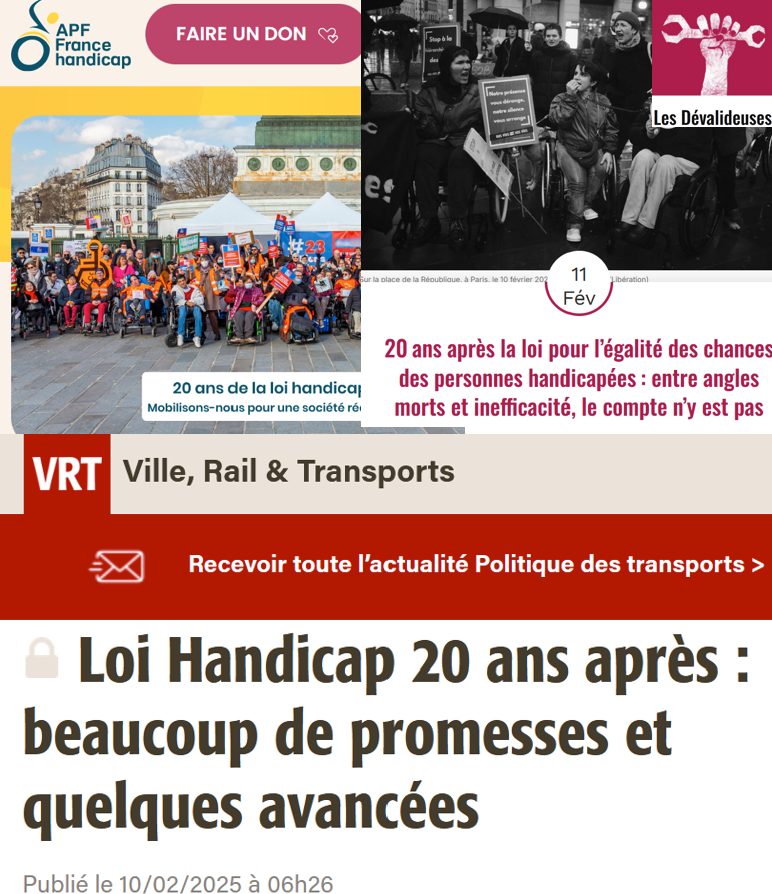 Collage d'un article de VRT, et des actions de l'APF et des dévalideuses
