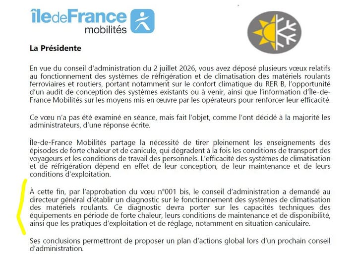 Communiqué IDFM en réponse à la demande de l'AUT