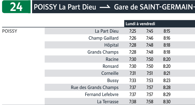 les horaires du bus 24