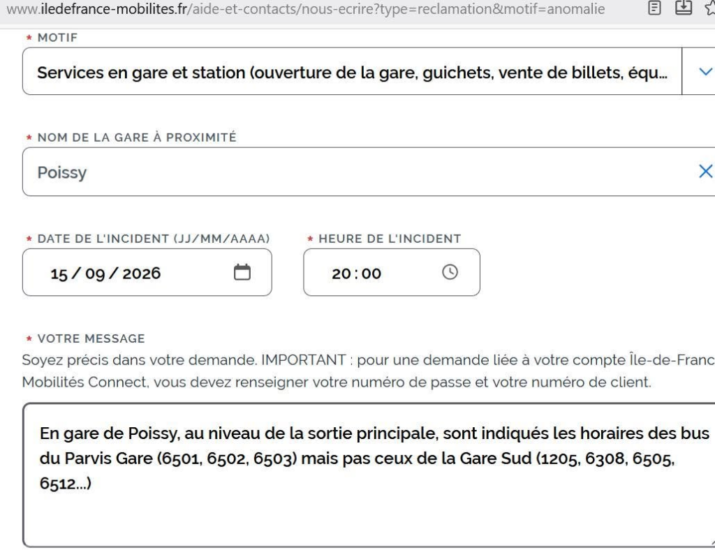réclamation faite ce jour